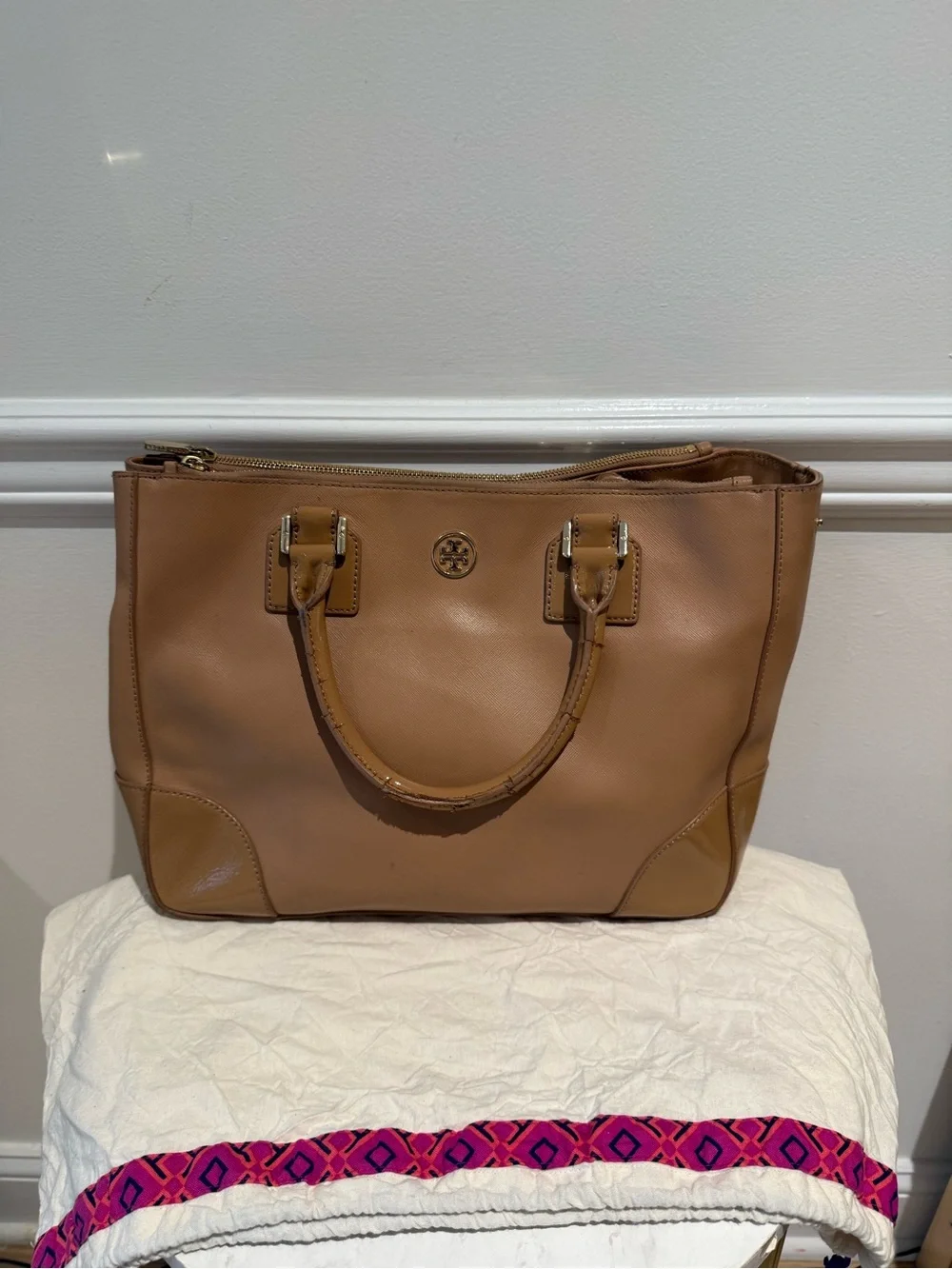 Tory Burch Robinson Double Zip Tote Tan